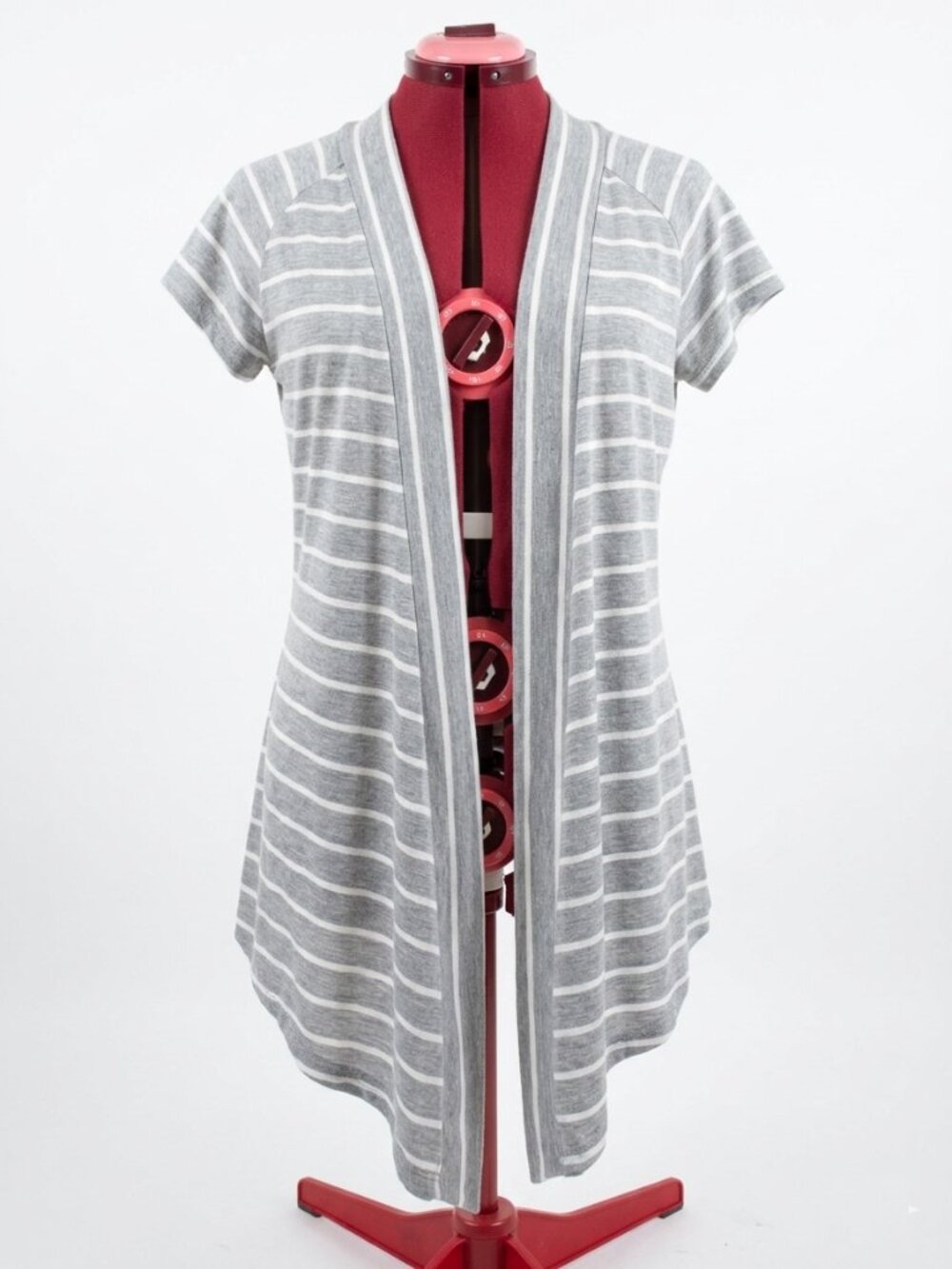 THX Thanx Collection - Gray Striped Open-Front Short Sleeve Cardigan - XL